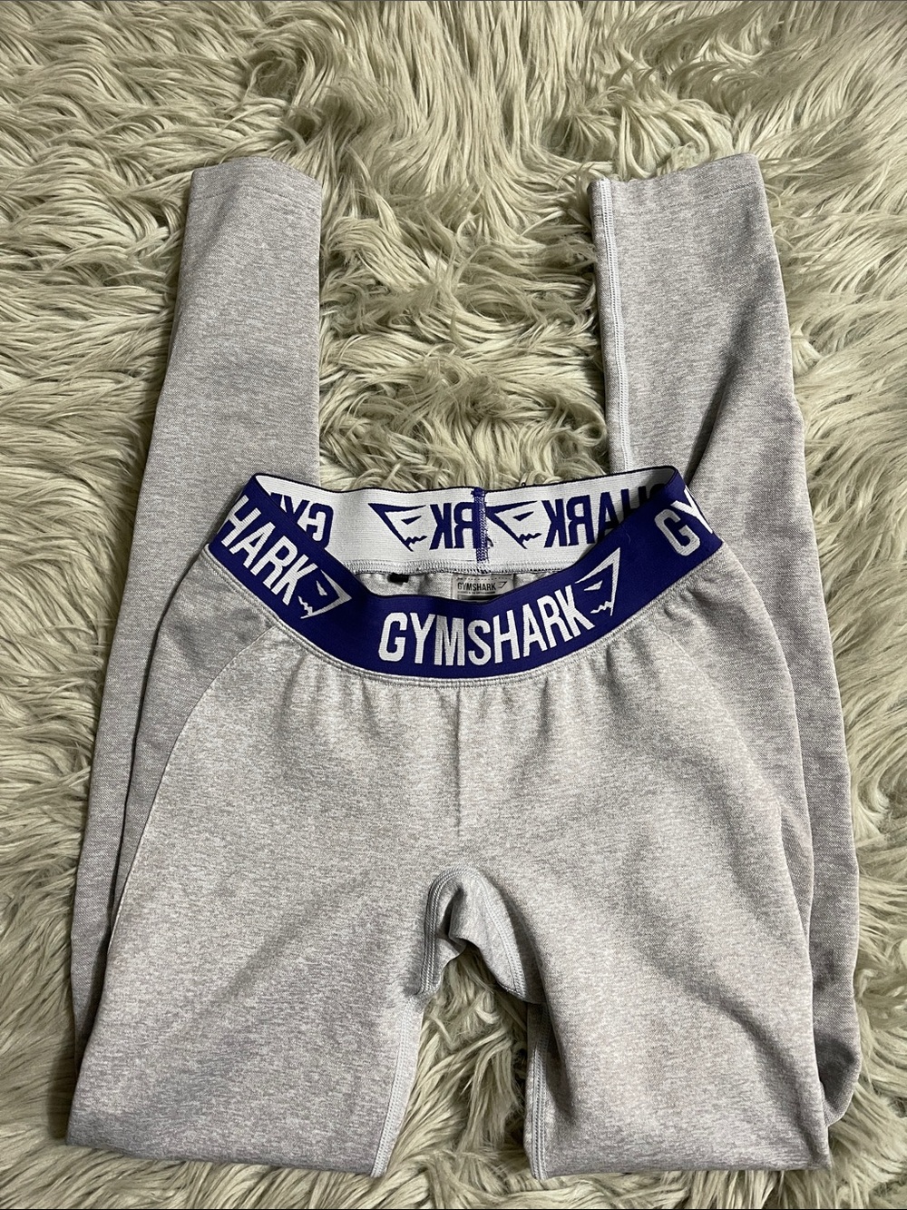 Gymshark Light Grey Leggings with Navy Branded Waistband